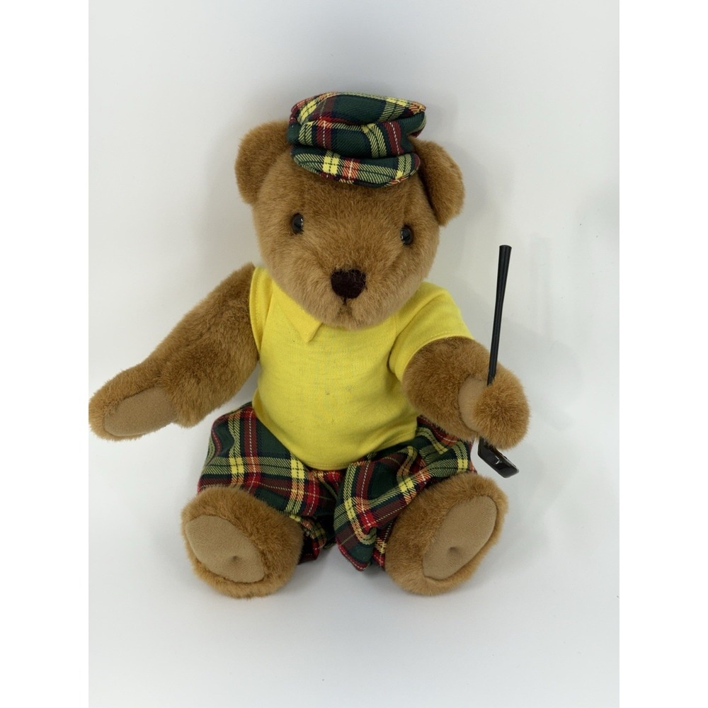 Vintage "Logo Bear" Flexible Golfing Teddy Bear W/ Club Stuffed Plush 13"